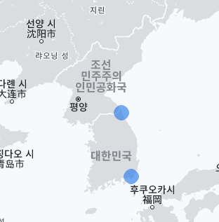 현재 구글 지도상의 한반도